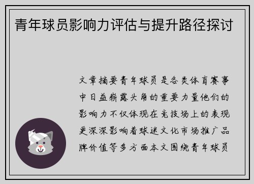 青年球员影响力评估与提升路径探讨