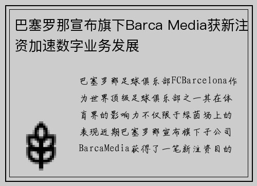 巴塞罗那宣布旗下Barca Media获新注资加速数字业务发展 巴塞罗那宣布旗下Barca Media获新注资加速数字业务发展
