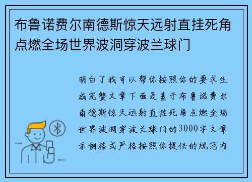 布鲁诺费尔南德斯惊天远射直挂死角点燃全场世界波洞穿波兰球门