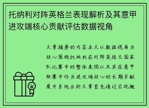 托纳利对阵英格兰表现解析及其意甲进攻端核心贡献评估数据视角